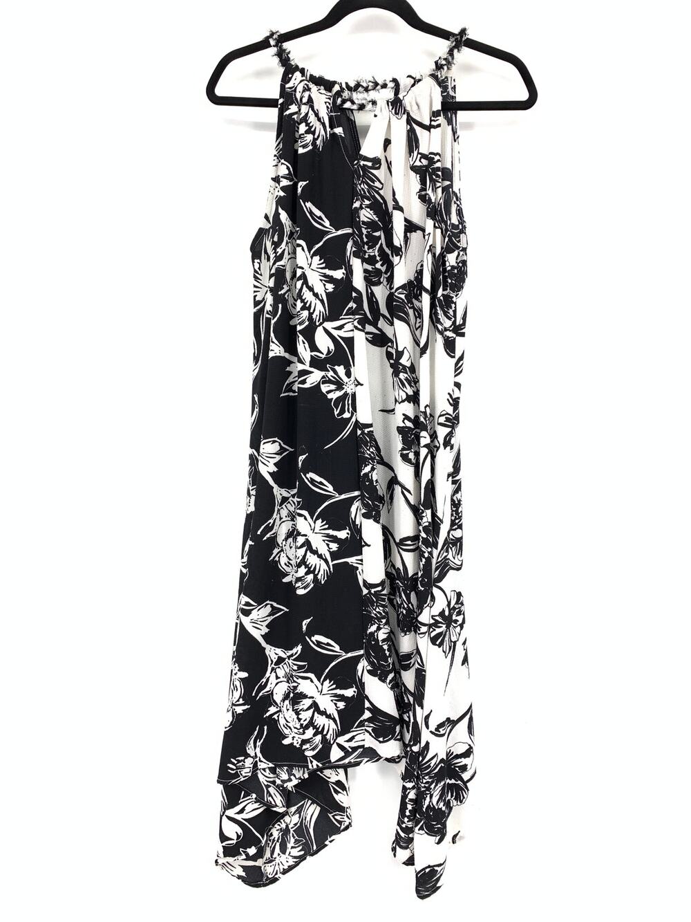 Studio By JPR Asymmetrical Dress Halter Womens Sz XL Black White Floral Print